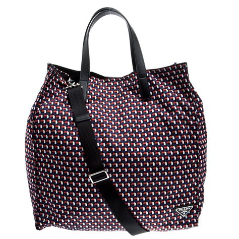 prada printed cotton canvas tote|Prada nylon shopper tote.